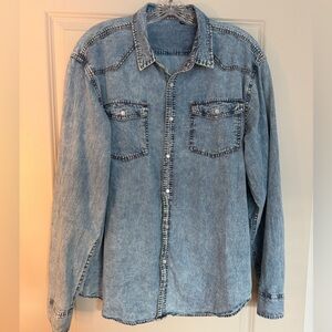 Seven Eagle Men’s Denim Button-Up Shirt – Light Wash – Size XL